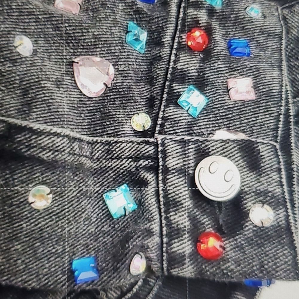 Rock Glam Rhinestone Studded Black Denim Jacket Bedazzled Vintage Size 10 - Picture 13 of 15